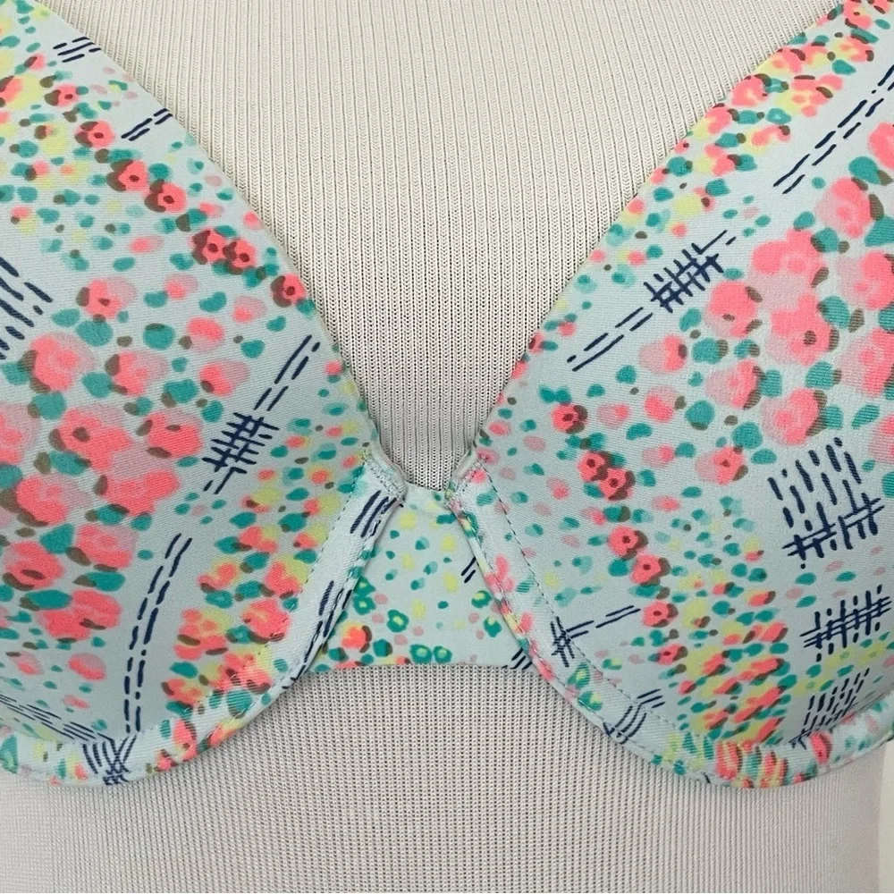 Victoria’s Secret Women’s Perfect Coverage Floral Print Bra Blue and Pink 36C
